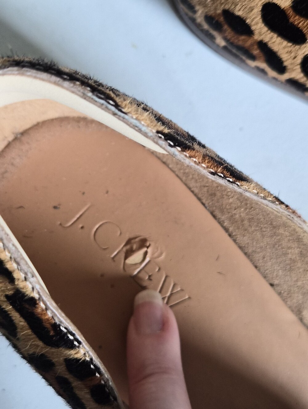 J.Crew Morgan Leopard Calf Hair Peep Toe Flats Size 9.5 Brown Tan Animal Print - Picture 9 of 16